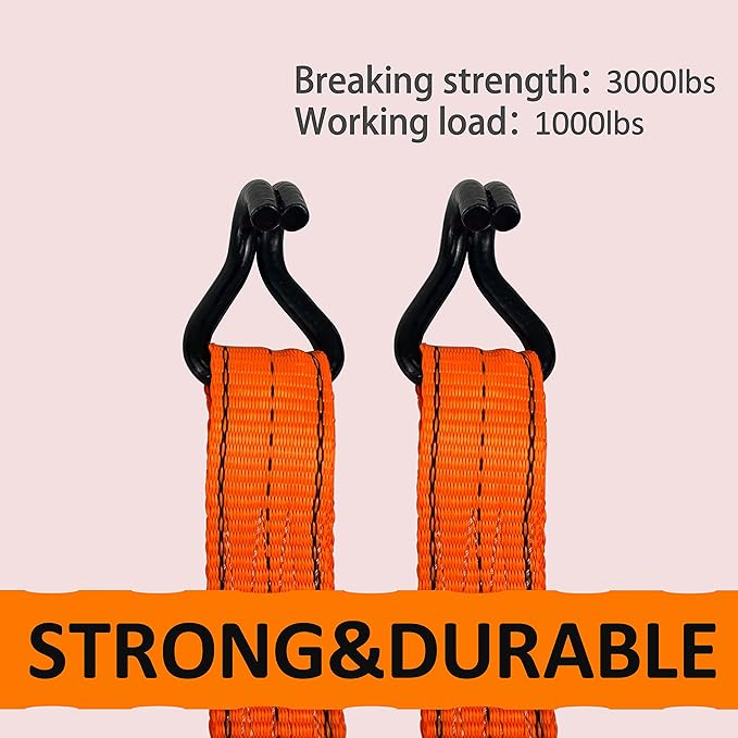 HFS(R) 4PC 1-1/2" x 15 ft Heavy Duty Ratchet Cargo Tie Down Straps 3000lbs Dual J-Hooks Orange