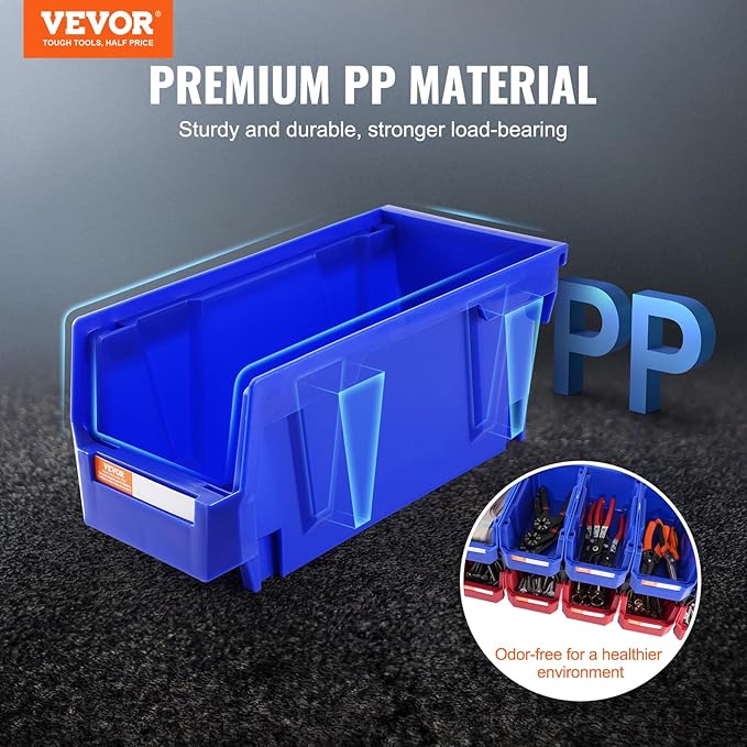 VEVOR Plastic Storage Bins 12 Pack (11 x 5 x 5-Inch), Hanging Stackable Storage Organizer Bins, Heavy Duty Stacking Containers for Closet, Garage, Office, Home, Pantry or Small Parts Organization