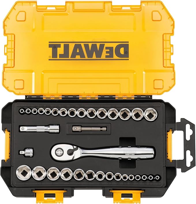 DEWALT Socket Set, 1/4-Inch & 3/8-Inch Drive, SAE/Metric, 34-Piece (DWMT73804)