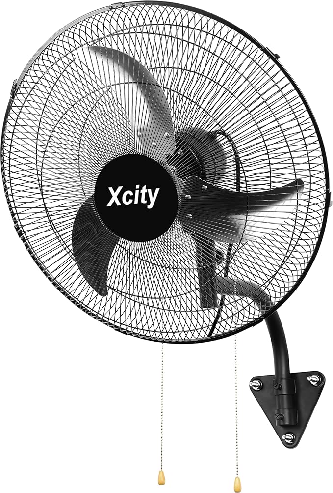 Xcity 18 inch Industrial Wall Mounted Oscillating Fan, 3-Speed, High Velocity, Max 4200 CFM, Adjustable Tilt, Heavy Duty Metal Outdoor Fans for Patio, Garage, Workshop, Warehouse, Black
