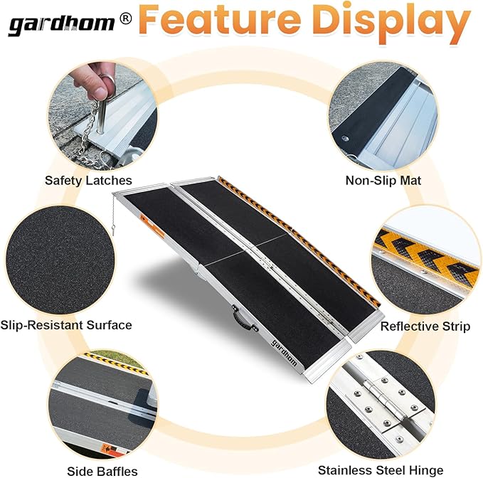 gardhom 5FT Ramp for Wheelchair for Home Steps, 800Lbs Load Capacity Anti-Slip Aluminum Portable Folding Handicap Ramp for Home Entrance Threshold Doorways Stairs Curbs Scooter