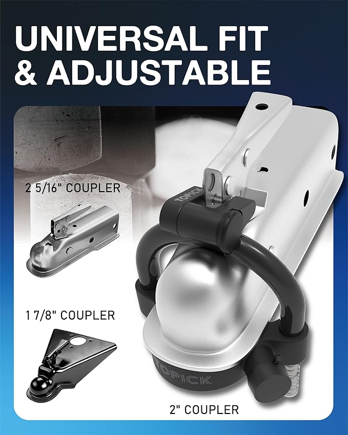 TOPICK Keyed Alike Trailer Coupler Lock Set, Trailer Lock Kit Include Universal Trailer Hitch Lock & Coupler Latch Lock, Heavy-Duty Anti-Theft Protection for 1-7/8", 2", 2-5/16" Couplers, All Black