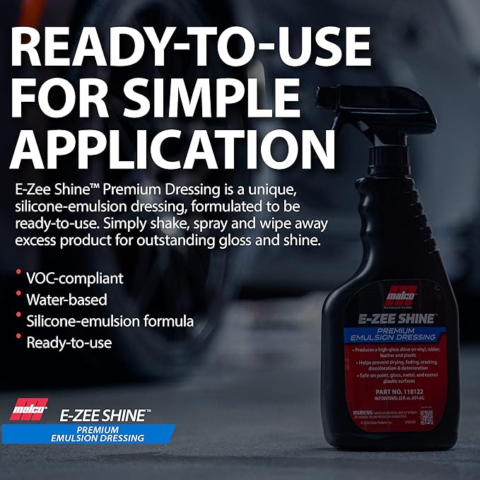 Malco E-ZEE Shine Dressing – Premium Emulsion-Style Dressing for Vehicles/Works on Leather Plastic, and Rubber/Produces Deep Glossy Shine / 22 oz. (118122)