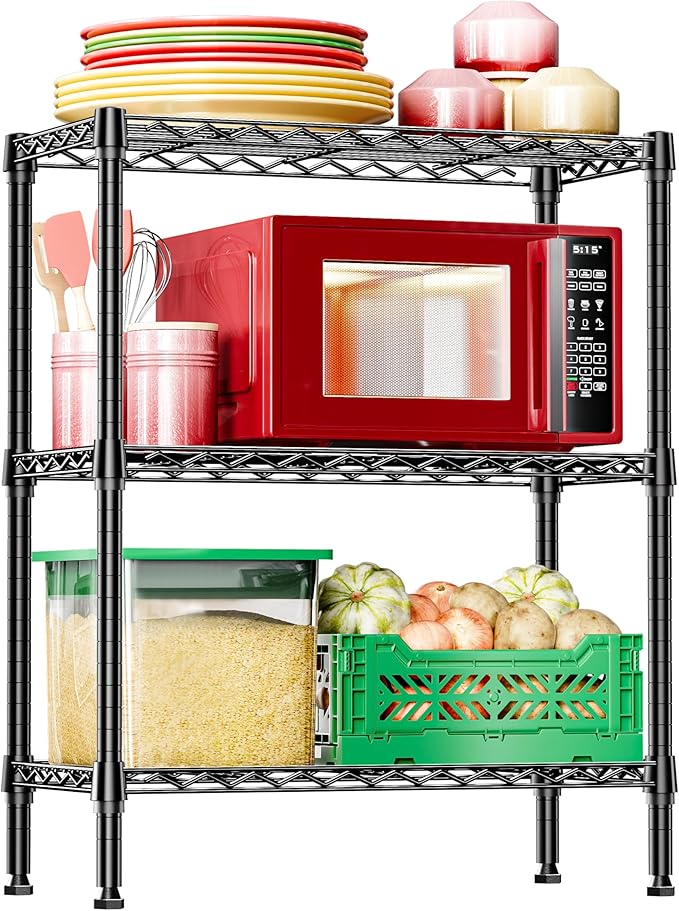 IZEUK 3-Tier Heavy Duty Steel Storage Shelves, Metal Shelf Wire Shelving Rack for Pantry, Kitchen, Home or Office Organization (29.5" W x 13.8" D x 35.5" H, 750LBS, Black)