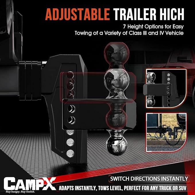 Adjustable Trailer Hitch Fits 2 inch Receiver, Aluminum Tow Hitches with 6-Inch Drop/Rise 14,500 LBS GTW for Heavy Duty Towing Ball Mounts for RV,SUV, ATV and Truck etc