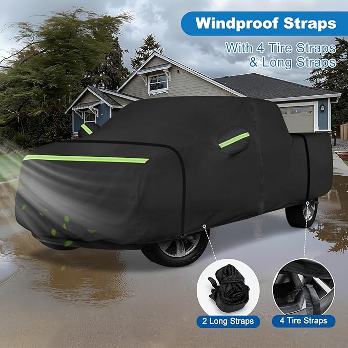 QUNSUNUS F150 Crew Cab Truck Cover 6.5ft Short Bed, Waterproof F150 Truck Cover with Zipper and Straps, Compatible with RAM 1500 Crew Cab 6.4ft 2019-2025