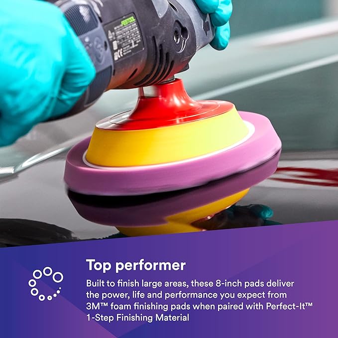 3M Perfect It 1 Step Foam Finishing Pad, 33037, Inset Hook it, Surface Buffing, Collision Repair, High Gloss Polish, 8 in