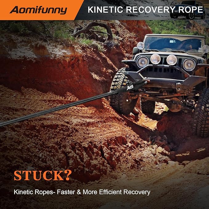 1" x30ft Kinetic Recovery Tow Rope Kit, 48,800 lbs Break Strength, 35% Elasticity, with 2 Soft Shackles, Heavy Duty Tow Strap for Offroad Jeep, SUV, Truck, ATV, UTV, Tractor & 4x4 Vehicles