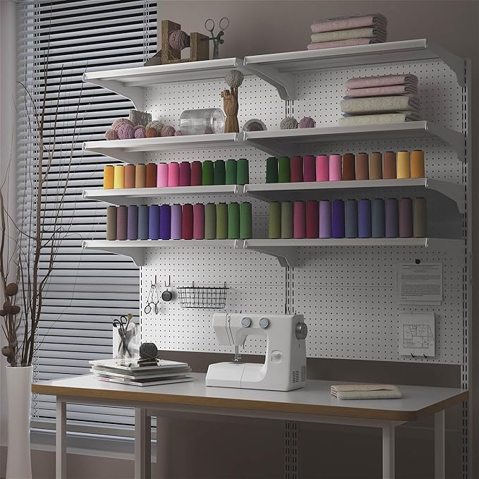 JWX Standing Pegboard Shelf Unit, White Gaming Home Office Garage Cabinets with Metal Pegboard and 15 Pieces Organizer Tool Holders