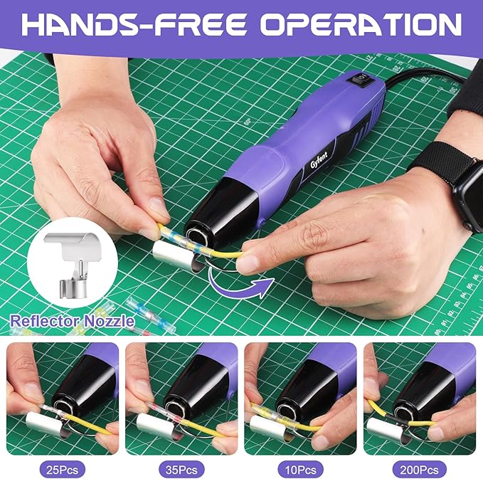 Heat Gun with 100Pcs Solder Seal Wire Connectors & 200Pcs Heat Shrink Tubing, 662°F/752°F(350°C/400°C) 350W 2-Temp Mini Heat Gun with 5Ft Power Cord for Crafting Shrink Tubing Embossing DIY