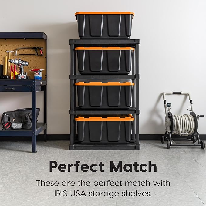IRIS USA 3-Pack 27 Gallon Storage Bins with Lids |Made in USA| Heavy Duty Plastic Tote Containers for Truckbed Tool Box Organization, Large - Orange