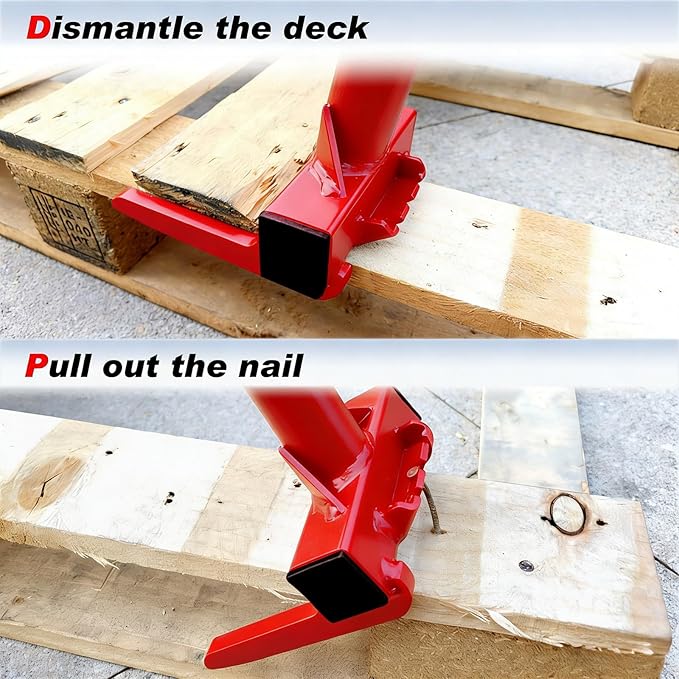 Pallet Buster with Nail Puller, Deck Wrecker Pry Bar, Heavy Duty Pallet Deck Board Removal Tool, Industrial Breaker Bar for Removing or Tearing Down Woods, Orange (PBT-O01(Without handle))