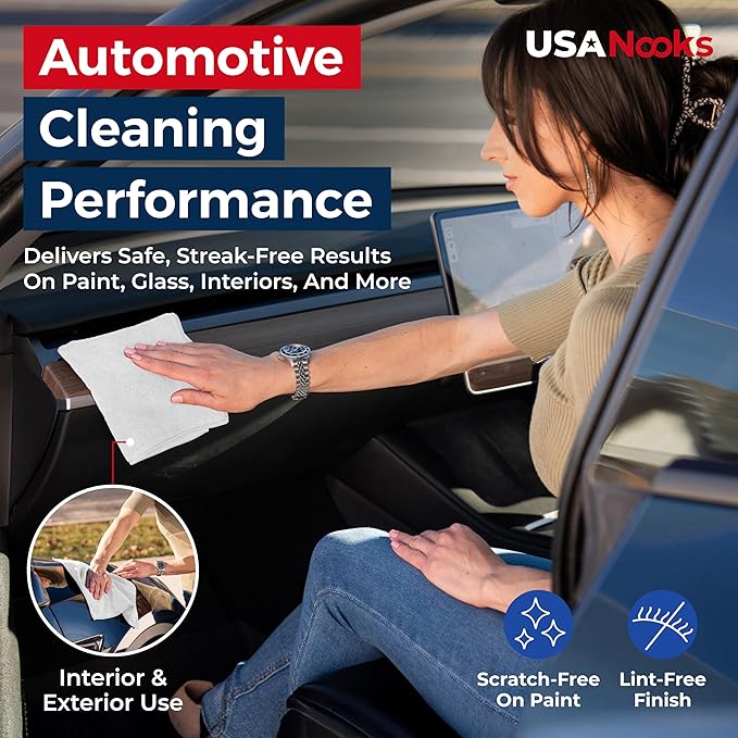 USANOOKS Microfiber Cleaning Cloth - White - 100Pcs (12.5x12.5 inch) High Performance - 1200 Washes, Ultra Absorbent Car Towel Traps Grime & Liquid for Streak-Free Mirror Shine - Car Washing Cloth