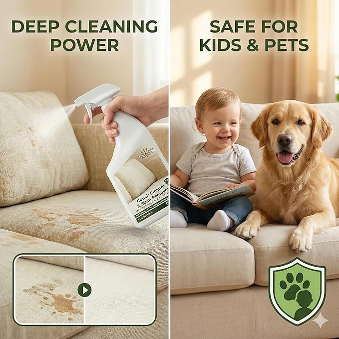 Couch Cleaner and Stain Remover Spray – Professional Strength, Multi-Surface Fabric and Upholstery Cleaner – Pet-Safe, Non-Toxic, Quick-Drying for Couches, Sofas & Car Interiors.
