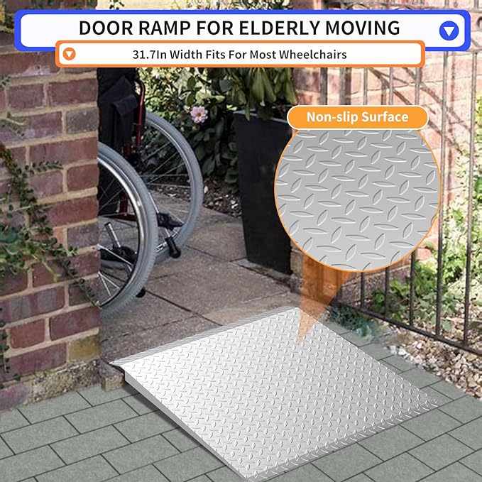 Door Threshold ramp, Door ramp for 2in to 8in Rise, Heavy Duty Front Door ramp for Elderly wheelchairs/Walkers/Scooters(33.5" L*31.7" W, Alloy Iron, 32LBs, Max 800LBs)