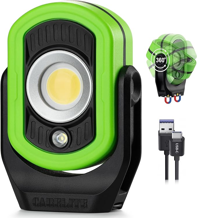 Magnetic Work Light, 1500 Lumens – Dual LED Mechanic Light, 5200mAh Rechargeable, 4 Modes, Strong Magnetic Base, Portable Shop Light for Auto Repair, Inspection & Jobsites (Green)