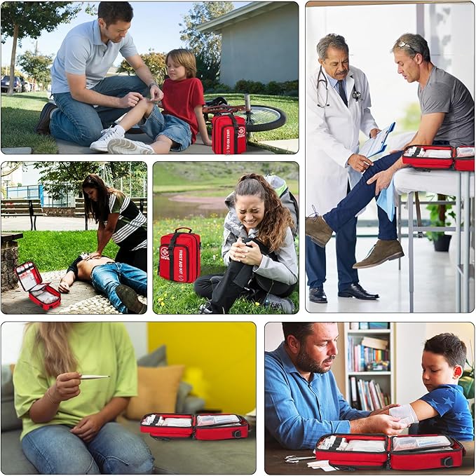 400 Piece Large First Aid Kit for Car, Home, Office, Hiking, Boating, Travel, Outdoor, Premium Compact Water-Resistant Trauma First Aid Kit for Any Emergencies, Red