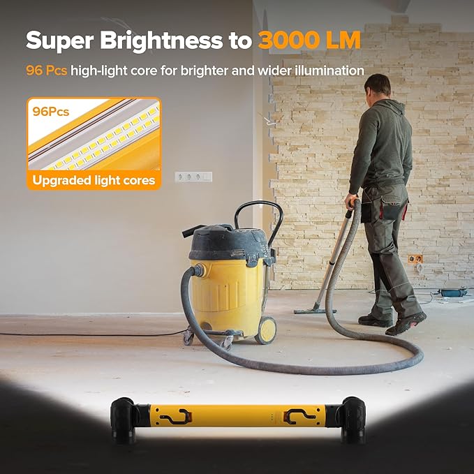 LUTEC 3000LM LED Work Light, 5200mAh Rechargeable Magnetic Under Hood Work Light Bar with Hooks, Cordless Portable Mechanic Light for Car Repairing/Inspection/Garage/Emergency-Yellow