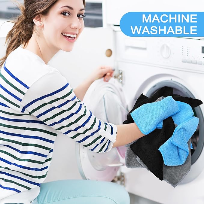 Tanlade Microfiber Cleaning Cloth 6"x6" Cleaning Rags Reasonable Kitchen Towels Microfiber Towels Cars Wash Dry Erase Cloth (Blue/Gray/Black,50 Pcs)