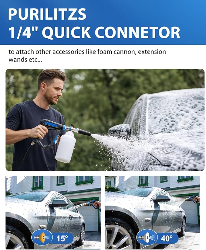 Pressure Washer Gun 4000PSI M22 14/15MM Inlet, Stubby Short Power Washing Gun with 1/4'' Quick Connect for Foam Cannon, Homework Cleaning & Car Wash