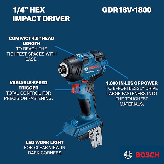 BOSCH GXL18V-27B22 Power Tool Combo Kit - 18V Brushless Compact 1/2 In. Cordless Drill Driver and 1/4 In. Hex Impact Driver (Includes: Two 2.0Ah Batteries, 18V Charger, and Carrying Tool Bag)