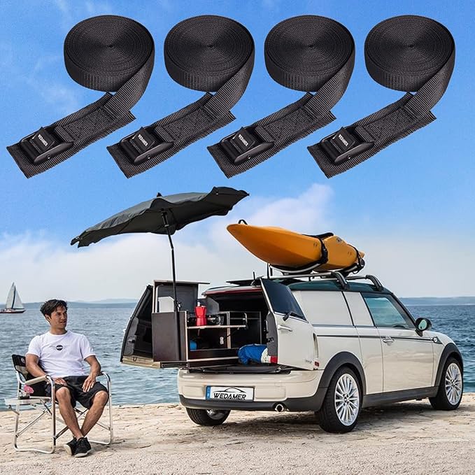 WEDAMER 6 Pack Kayak Tie Down Straps 16.4Ft Cam Buckle Tie Downs Adjustable Kayak Strap for Trucks Motorcycles Boat RV, Ratchet Lashing Straps for Roof Rack Trailer Cargo Packing Securement 1" x 16.4'