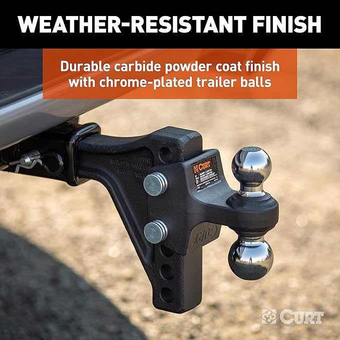 CURT 45935 Adjustable Trailer Hitch Ball Mount with Dual Ball, 2" Shank, Up to 15,000 lbs