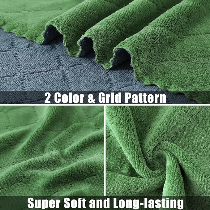 Mordimy 18 Pack Kitchen Cloths Dish Towels (10" x 10", Dark Grey & Grass Green), Super Soft and Absorbent Dish Cloths, Coral Velvet Microfiber Cleaning Cloth, Nonstick Oil Fast Dry Dishcloths