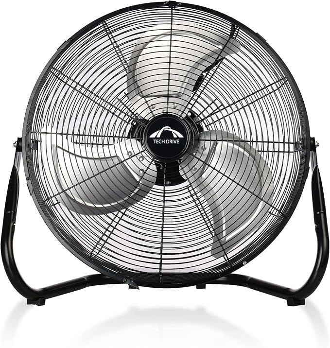Tech Drive High Velocity Floor Fan,14 inch Heavy Duty Metal Industrial Fans,3 Powerful Speed,360° Adjustable Tilting and All Metal Construction,Black