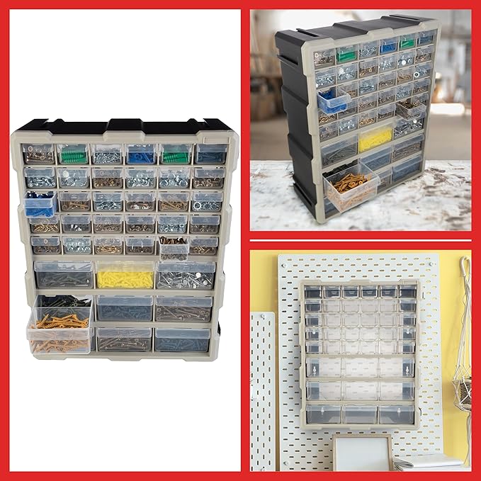 Stalwart 39-Drawer Plastic Small Parts Organizer - Desktop or Wall Storage Drawers for Organizing Hardware, Crafts, Garage, or Classroom (Black)