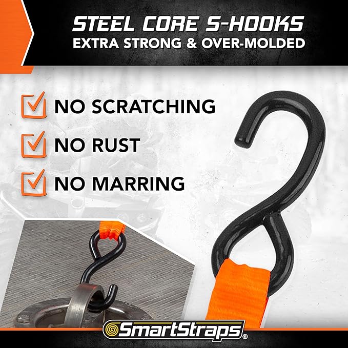 SmartStraps 10’ RatchetX Premium Ratchet Tie-Down Straps, 2 Pack – 3,000lbs Break Strength, 1,000lbs Safe Work Load – Heavy Duty Tie Downs for Heavier Loads