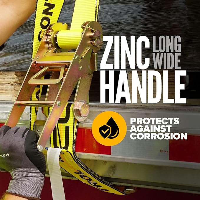 US Cargo Control J Hook Ratchet Straps 4 Inch x 27 Foot (2-Pack), 5,400 LBS Working Load Limit, Yellow 4 Inch Ratchet Straps Heavy Duty for Flatbed Trailers, Professional Flatbed Hauling