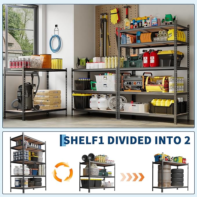 Storage Shelves 5 Tier Garage Shelving Heavy Duty Adjustable Metal Shelving Unit, Garage Shelves for Basement, Warehouse, Pantry, Closet, Kitchen 72" H x 35.5" W x 12" D, Black,4 Pack