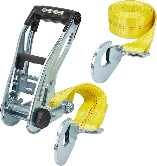 SmartStraps 8’ Heavy Duty Ratchet Strap with Snap Hooks – 10,000lbs Break Strength, 3,333lbs Safe Work Load – Commercial Duty Straps for Heaviest Loads, Haul Large Equipment and Vehicles, Small