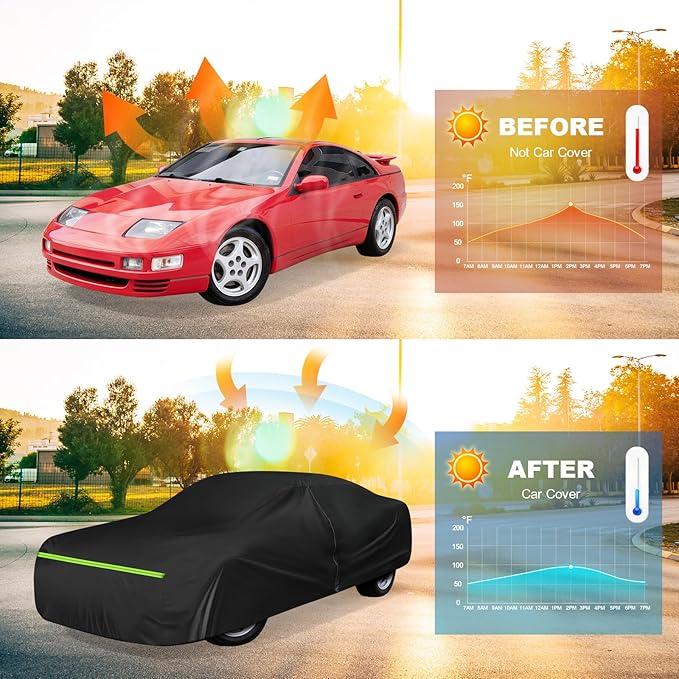 QUNSUNUS Car Cover for Nissan 260Z/280Z/280ZX/300ZX 1974-1996, Waterproof 300ZX Car Covers with Cotton Lining, All Weather Cover with Straps and Zipper