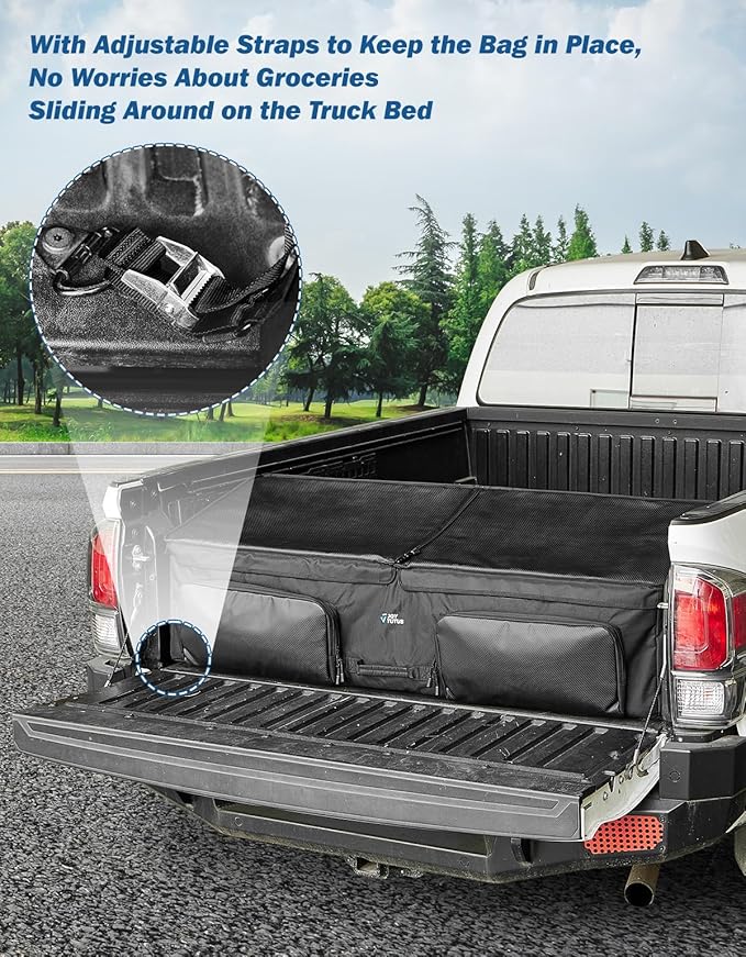 JOYTUTUS Truck Bed Cargo Box Organizer for Pickup, Truck Bed Cargo Bag, Storage Organizer Carrier Accessories for Groceries, Golf, Easily Slide in and Out, Easy Access