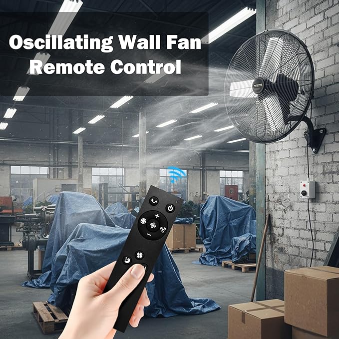 Outdoor Wall Mount Fan, 4 Speed Oscillating Wall Fan with All Sealed Brushless DC Motor, Heavy Duty Industrial Fans, Waterproof Fans for Patios, House, Garage, Warehouse, Factory, 20'' Remote Control