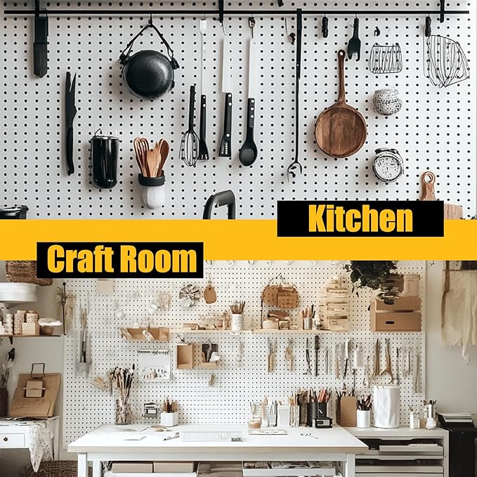 Spampur Peg Board, 8 Pack Metal Pegboard Panels with 50 Hooks, White Pegboards Wall Organizer, Peg Board for Walls Home, Garage Tool Storage, Office Organization, Craft Room