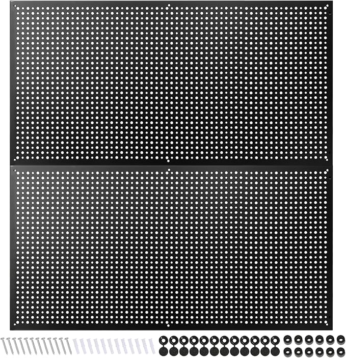 Metal Pegboard for Garage Storage,Steel Pegboard Heavy Duty 16-Inch X 32-Inch Metal Peg Board Tool Organization Panels (Black, 2 Pack)