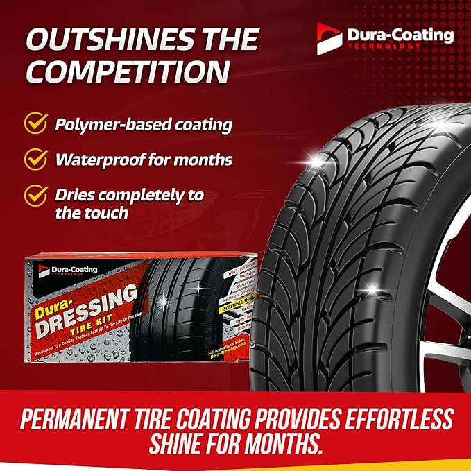 DURA-COATING TECHNOLOGY, Dressing Total Tire Kit, Single Car Kit - All Inclusive Tire Shine, and Cleaner Kit for a Lasting Shine and Brilliant Finish - 16 Ounce Tire Cleaning Spray - Made in The USA