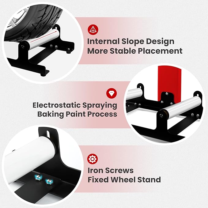 360° Rolling Wheel Detailing Stand, Heavy Duty Wheel Cleaning Stand for Wheel Tire Rim Cleaning Ceramic Coating, Red