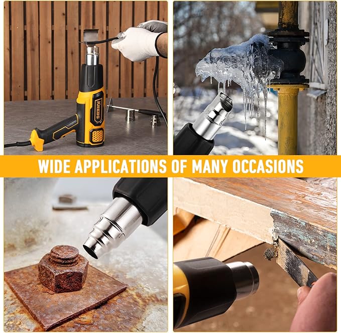 KREBS Heat Gun 1500W 140℉~932℉（60℃- 500℃）Fast Heating Heavy Duty Hot Air Gun Kit Variable Temperature Control Overload Protection with 4 Nozzles for Crafts, Shrinking PVC, Stripping Paint(5.6FT)