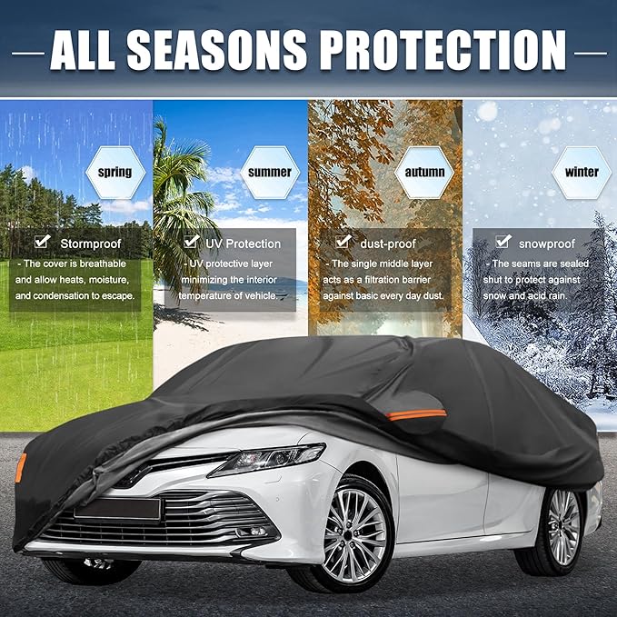 X AUTOHAUX Car Cover for Toyota Camry 2007-2022 210D-PU Outdoor Full Car Cover All Weather with Door Zipper for Waterproof Windproof Sun Rain Snow Protection