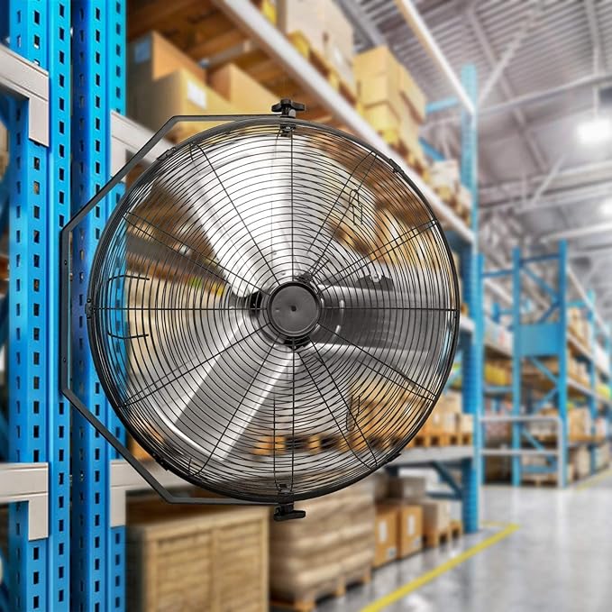 Simple Deluxe 24 Inch Industrial Wall Mount Fan, 3 Speed Metal Fan for Warehouse, Greenhouse, Workshop, Patio, Factory and Basement, Black