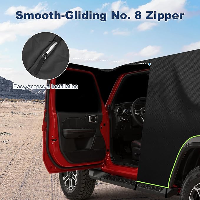 QUNSUNUS Cab Cover for Jeep Wrangler JK JL 4 Door, Waterproof JK JL Cover with Cotton Liner, All Weather JKU JLU Cab Car Cover with Adjustable Straps and Zipper for Wind, Sun, Rain and Dust Protection