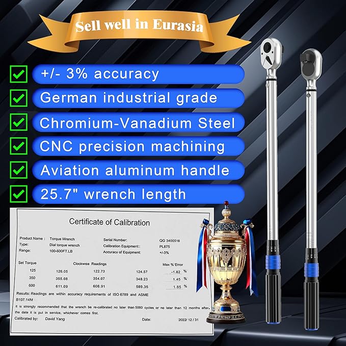 3/4'' Inch Drive Torque Wrench 100-400 Ft Lb / 135-542 Nm/Heavy Duty/Dual Direction/High hardness/Long lifetime/Stored In a Solid Case