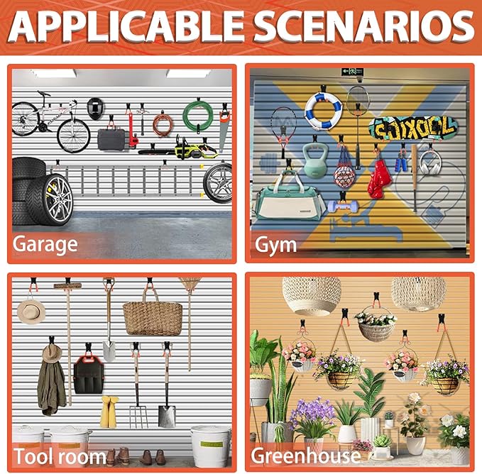 3-H Slatwall Hooks 18 Pack Heavy Duty Multi Sizes, Slatwall Accessories & Hangers Compatible with Proslat Handiwall Crownwall StoreWALL, Garage Slat Wall Hooks for Tools & Daily Items(Orange)