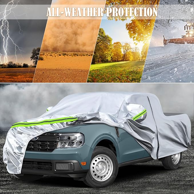 Waterproof Car Covers Replace for 2021-2025 Ford Maverick, 6 Layers Silver All Weather Car Cover with Zipper Door & Windproof Bands for Snow Rain Dust Hail Protection