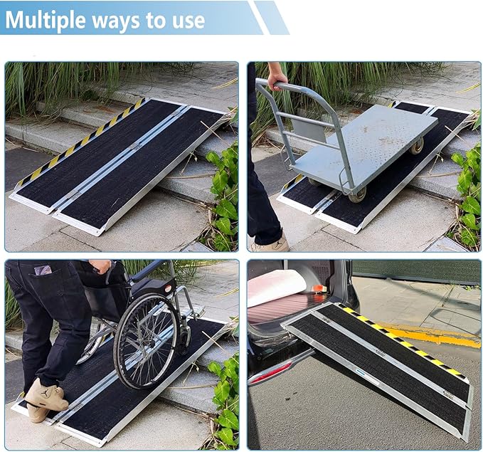Protable Wheelchair ramp 7FT,Non-Slip Folding Aluminum Handicap Ramps,Threshold Ramps for Home,Holds up to 600lbs,Wheelchair ramp for Steps (7FT(Useing Height 7-21inch))