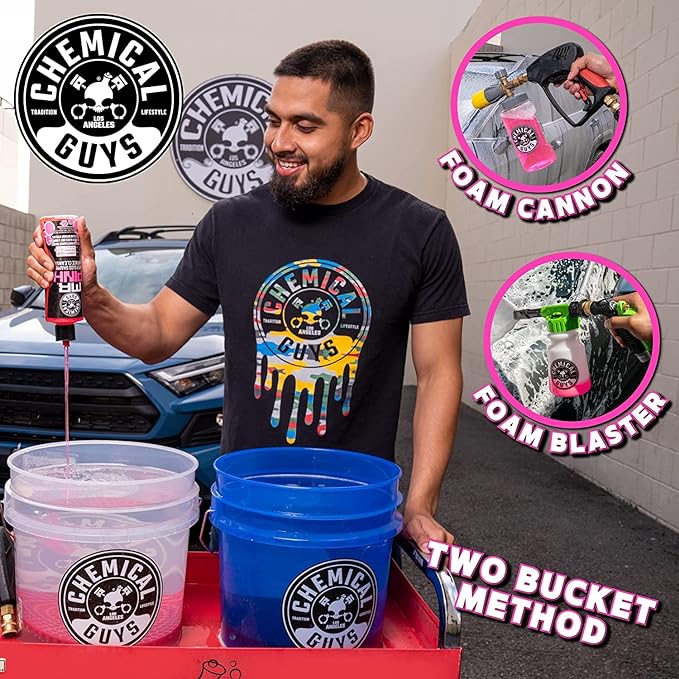 Chemical Guys Mr. Pink Car Wash Soap & Chenille Wash Mitt Kit - 16 oz High Foaming Auto Shampoo with Plush Microfiber Mitt - Safe for Cars, Trucks, Motorcycles, and RVs - Scratch-Free Cleaning Combo